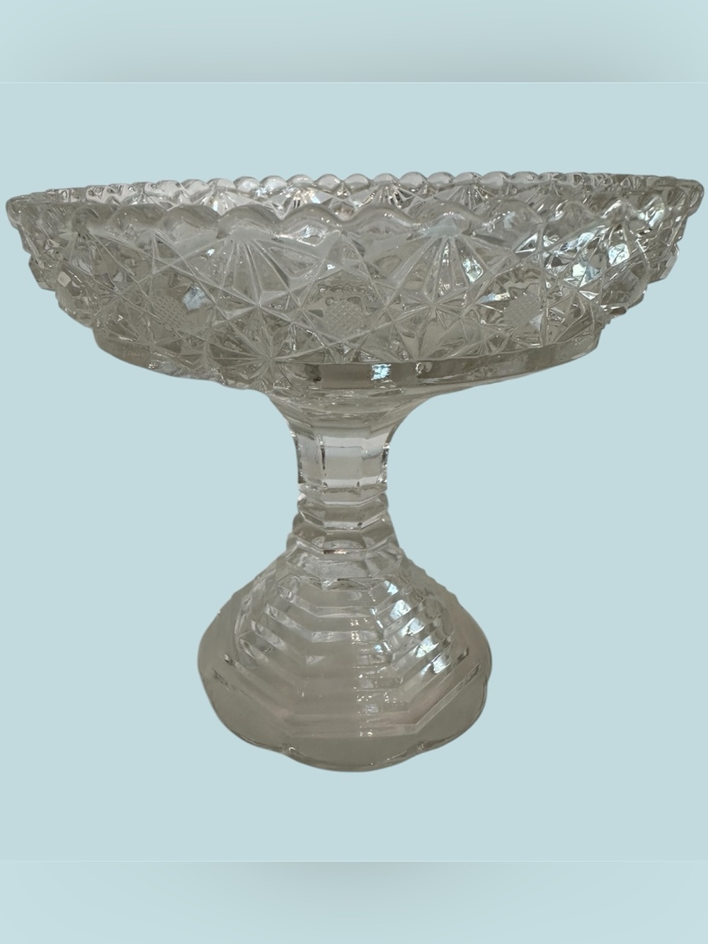 Vintage Clear Pressed Glass Pedestal Compote Scalloped Candy Dish 6”